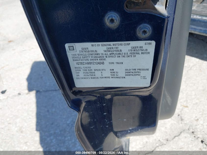 2000 GMC Sierra 1500 Sl VIN: 1GTEC14V8YZ124243 Lot: 42854375