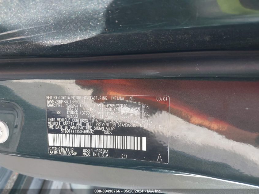 2005 Toyota Tundra Sr5 V8 VIN: 5TBDT441X5S469502 Lot: 39490766