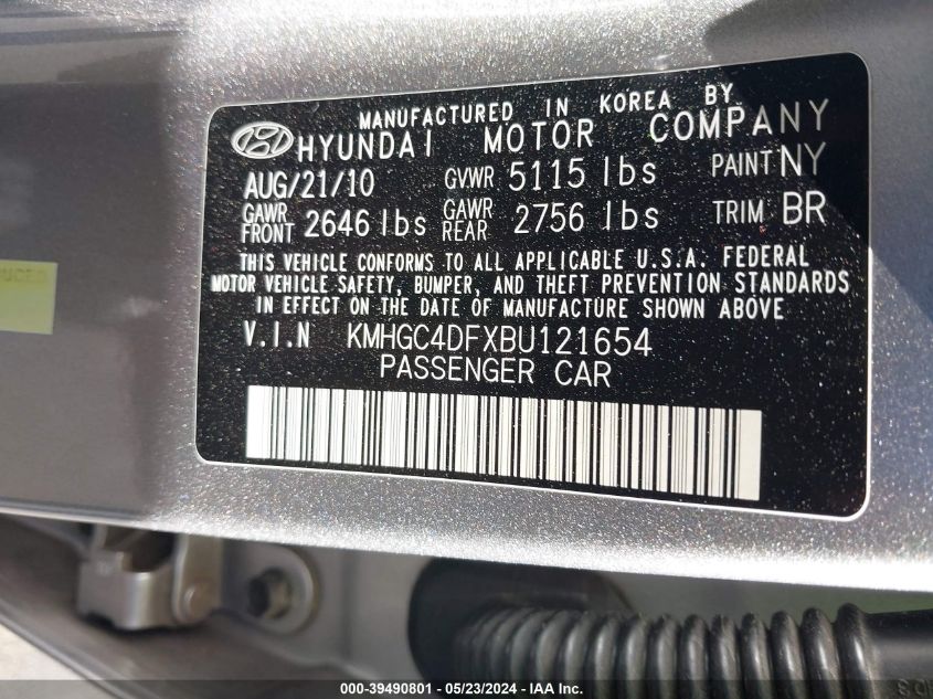 KMHGC4DFXBU121654 2011 Hyundai Genesis 4.6