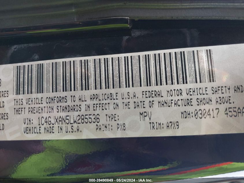 2020 Jeep Wrangler Sport 4X4 VIN: 1C4GJXAN5LW285536 Lot: 39490849