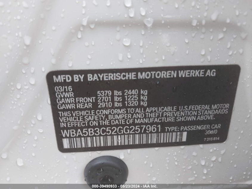 WBA5B3C52GG257961 2016 BMW 535I xDrive