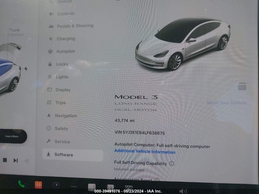 2020 Tesla Model 3 Long Range Dual Motor All-Wheel Drive VIN: 5YJ3E1EB4LF638675 Lot: 39491076