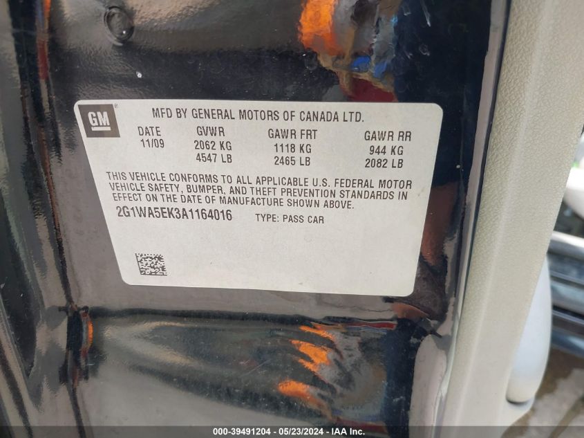 2010 Chevrolet Impala Ls VIN: 2G1WA5EK3A1164016 Lot: 39491204