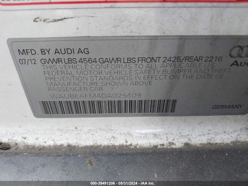 2013 Audi A3 2.0T Premium VIN: WAUBEAFM4DA025409 Lot: 39491206