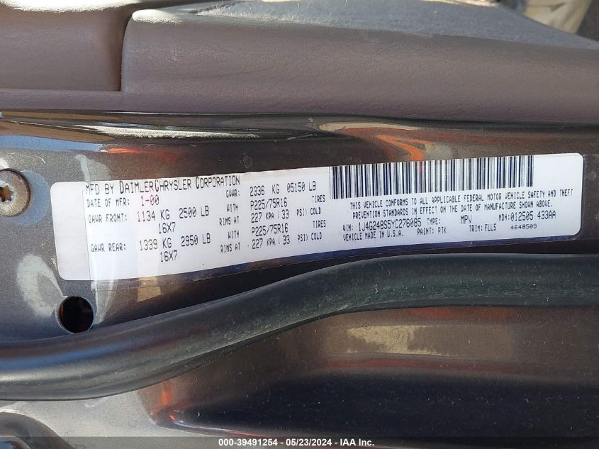 2000 Jeep Grand Cherokee Laredo VIN: 1J4G248S5YC276085 Lot: 39491254