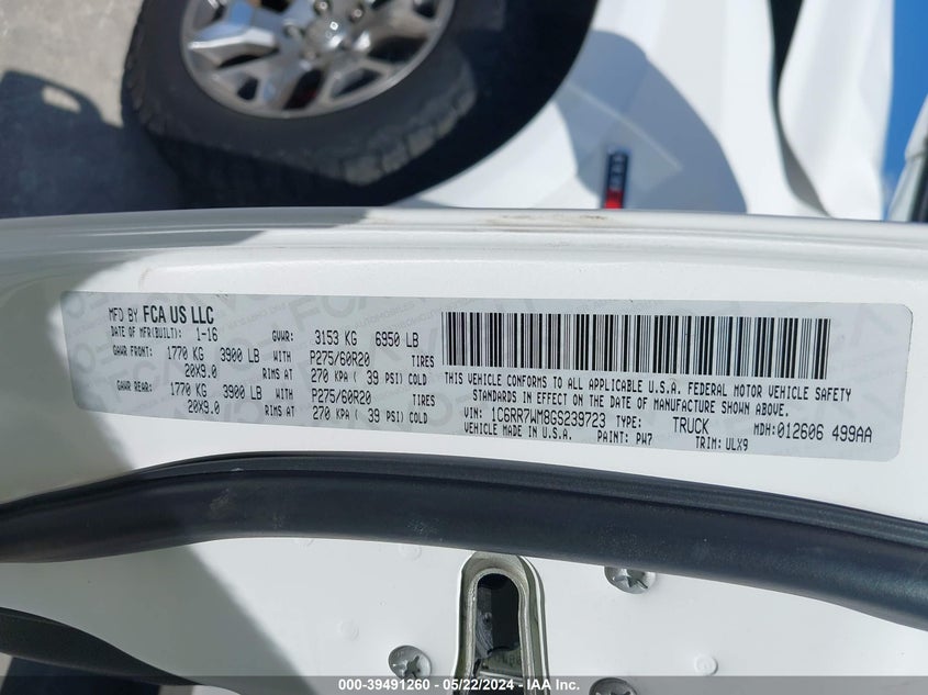 2016 RAM 1500 LONGHORN LIMITED - 1C6RR7WM8GS239723