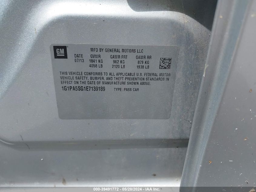 2014 Chevrolet Cruze Ls Auto VIN: 1G1PA5SG1E7139189 Lot: 39491772