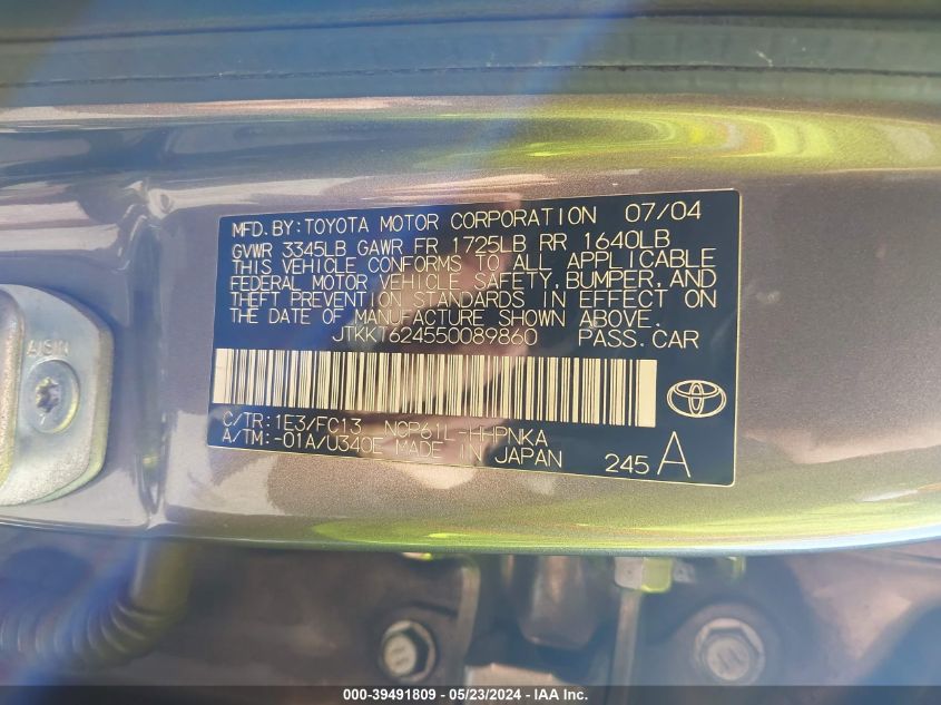 2005 Scion Xa VIN: JTKKT624550089860 Lot: 39491809