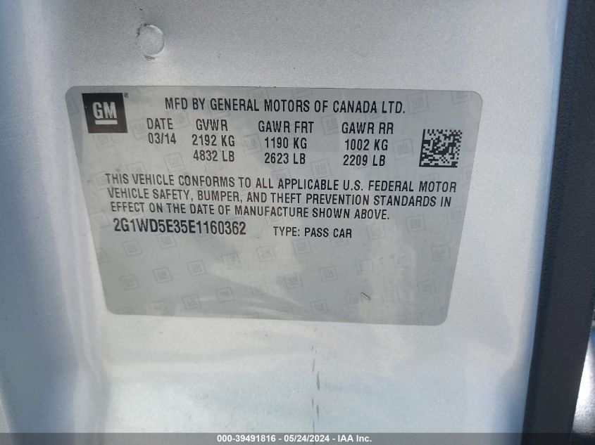 2014 CHEVROLET IMPALA LIMITED POLICE - 2G1WD5E35E1160362