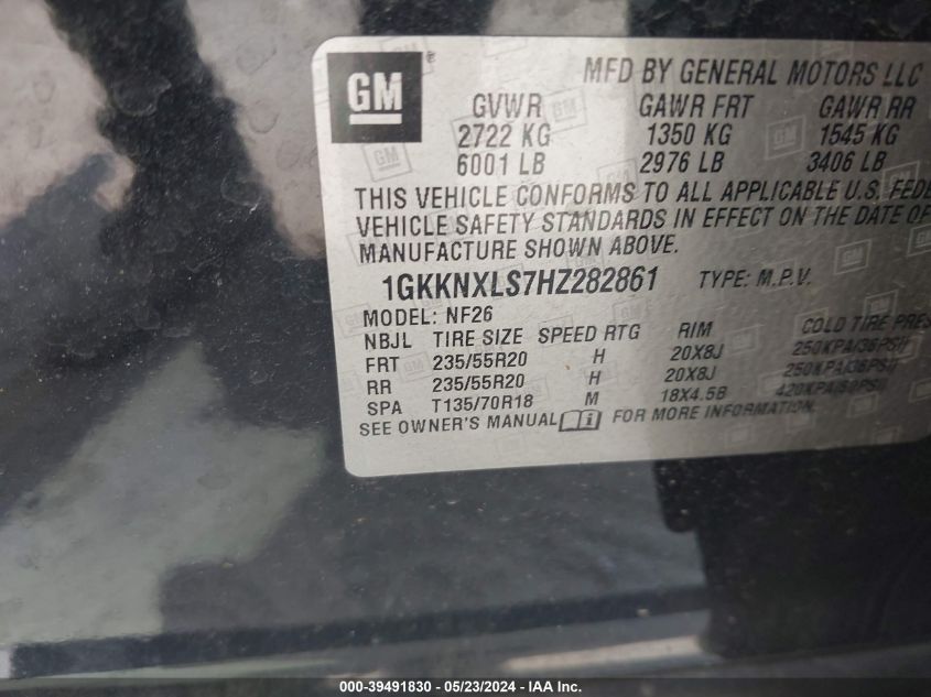 2017 GMC Acadia Denali VIN: 1GKKNXLS7HZ282861 Lot: 39491830