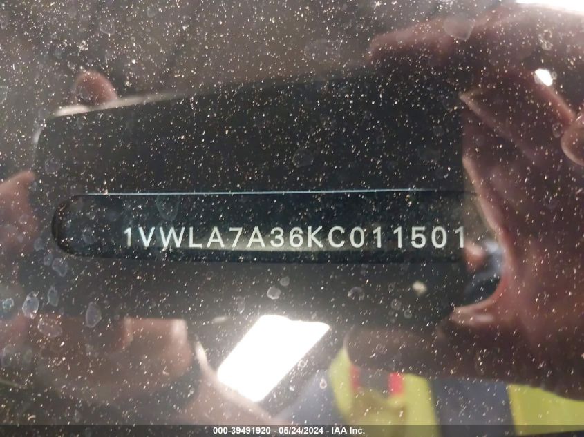 2019 Volkswagen Passat 2.0T Wolfsburg Edition VIN: 1VWLA7A36KC011501 Lot: 39491920