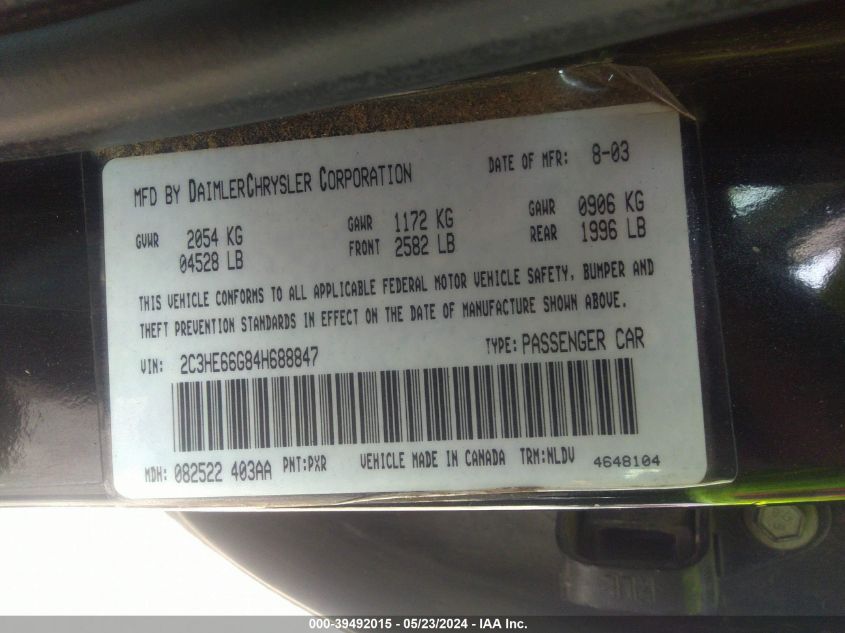 2004 Chrysler 300M VIN: 2C3HE66G84H688847 Lot: 39492015