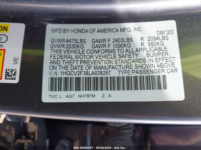 1HGCV2F38LA028267 Honda Accord  9