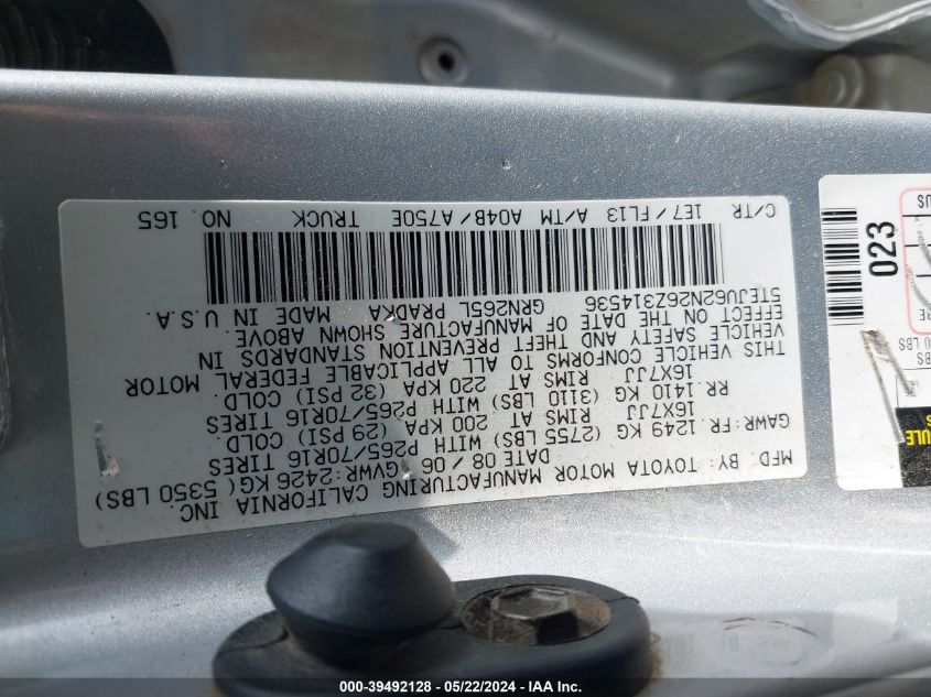 2006 Toyota Tacoma Double Cab Prerunner VIN: 5TEJU62N26Z314536 Lot: 39492128