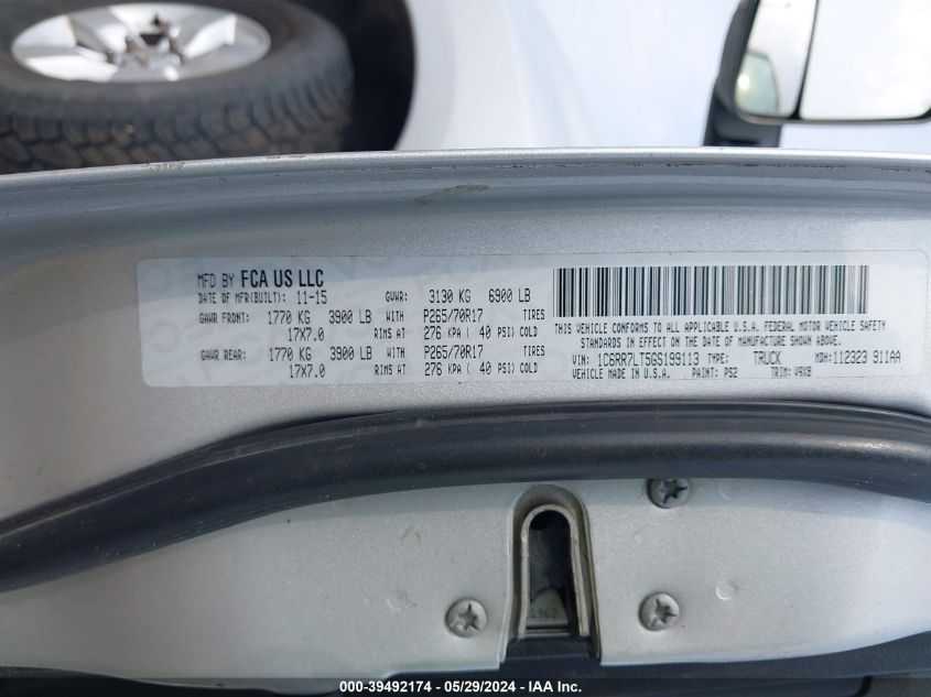 2016 Ram 1500 Slt VIN: 1C6RR7LT5GS199113 Lot: 39492174