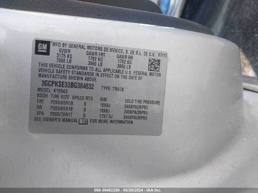 2011 Chevrolet Silverado 1500 Lt VIN: 3GCPKSE33BG84832 Lot: 39492258