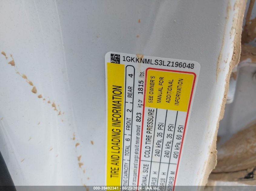 2020 GMC Acadia Fwd Slt VIN: 1GKKNMLS3LZ196048 Lot: 39492341