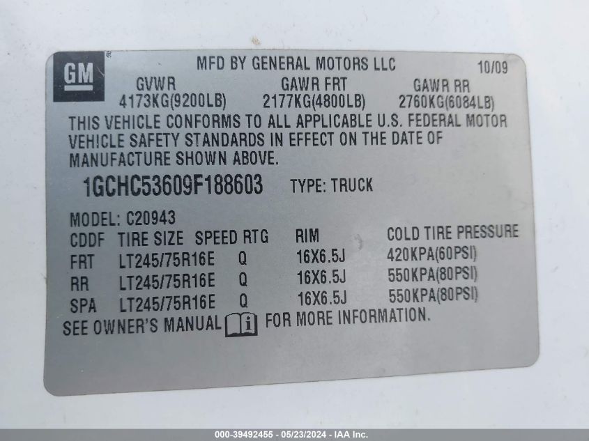 2009 Chevrolet Silverado 2500Hd Lt VIN: 1GCHC53609F188603 Lot: 39492455