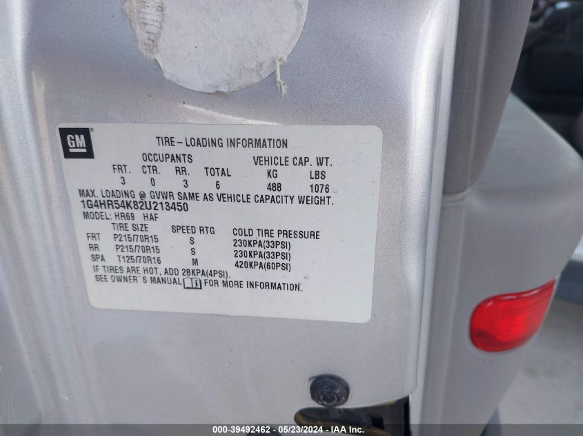 2002 Buick Lesabre Limited VIN: 1G4HR54K82U213450 Lot: 39492462