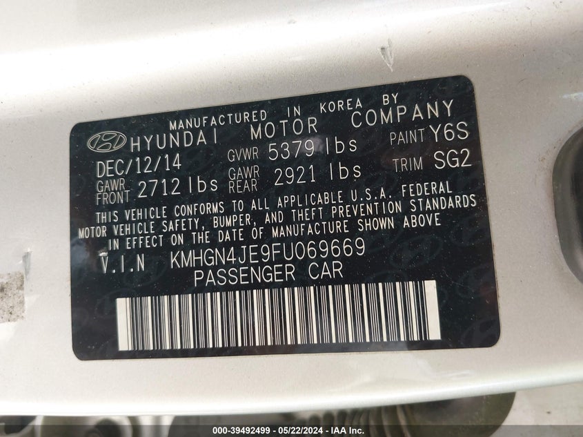 2015 HYUNDAI GENESIS 3.8 - KMHGN4JE9FU069669