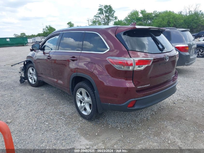 2015 Toyota Highlander Limited V6 VIN: 5TDDKRFH5FS166937 Lot: 39492525