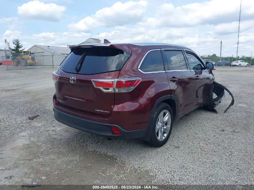 2015 Toyota Highlander Limited V6 VIN: 5TDDKRFH5FS166937 Lot: 39492525