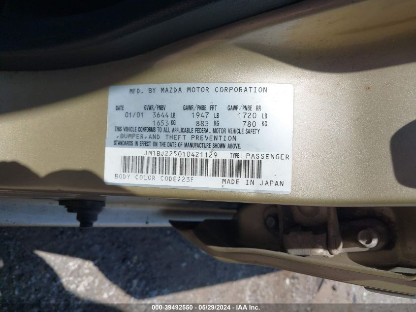 2001 Mazda Protege Es/Lx VIN: JM1BJ225010421129 Lot: 39492550