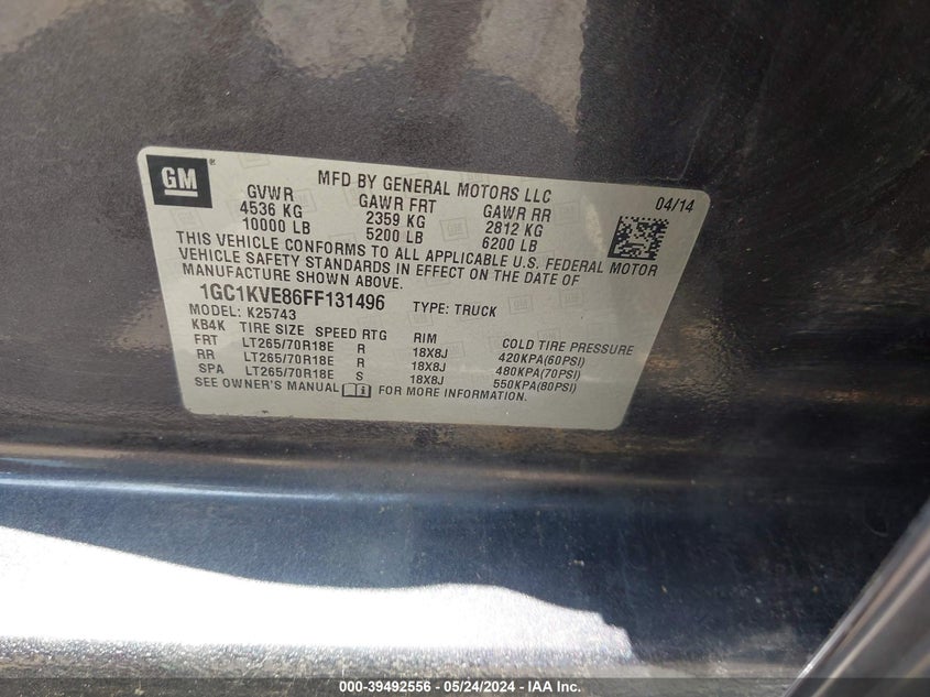 2015 Chevrolet Silverado 2500Hd Lt VIN: 1GC1KVE86FF131496 Lot: 39492556