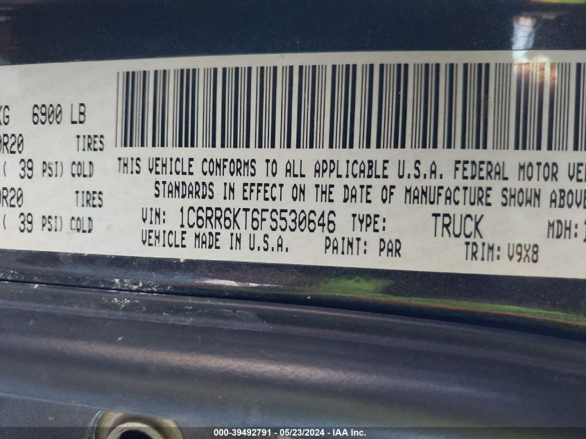 2015 Ram 1500 Express VIN: 1C6RR6KT6FS530646 Lot: 39492791