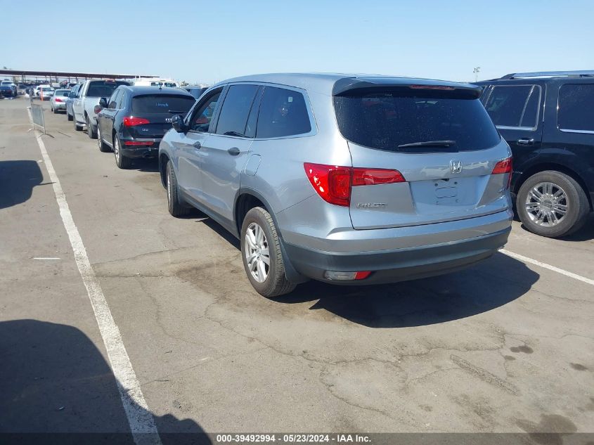 2016 Honda Pilot Lx VIN: 5FNYF6H11GB085394 Lot: 39492994