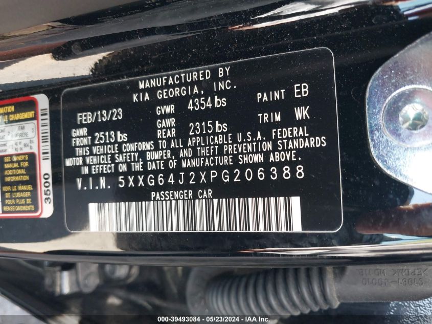 2023 Kia K5 Gt-Line VIN: 5XXG64J2XPG206388 Lot: 39493084