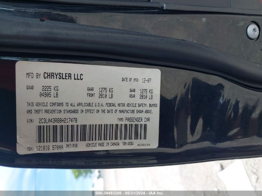 2C3LA43R88H217478 2008 Chrysler 300 Lx