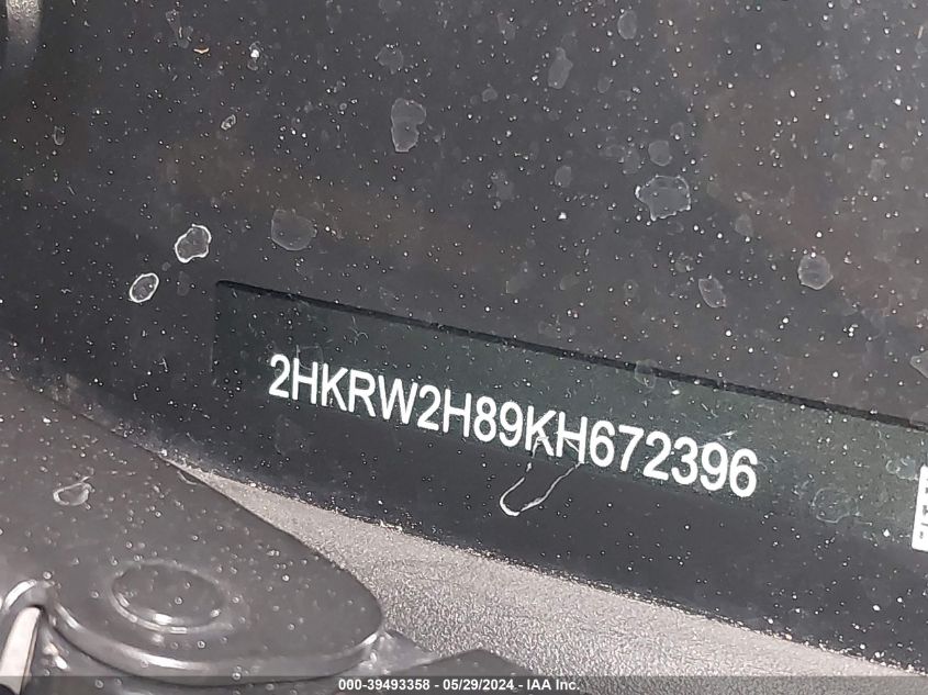2019 Honda Cr-V Ex-L VIN: 2HKRW2H89KH672396 Lot: 39493358