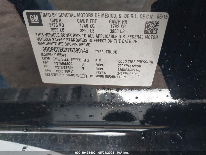 2015 CHEVROLET SILVERADO 1500 HIGH COUNTRY - 3GCPCTEC3FG399145