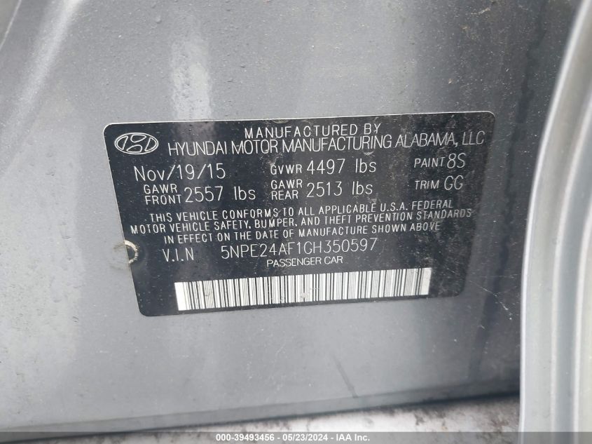 2016 HYUNDAI SONATA 2.4L SE - 5NPE24AF1GH350597