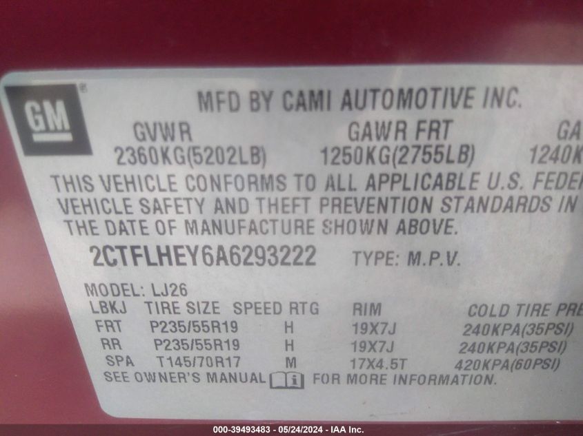 2010 GMC Terrain Slt-2 VIN: 2CTFLHEY6A6293222 Lot: 39493483