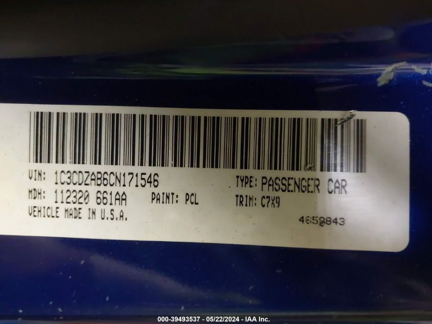 2012 Dodge Avenger Se VIN: 1C3CDZAB6CN171546 Lot: 39493537