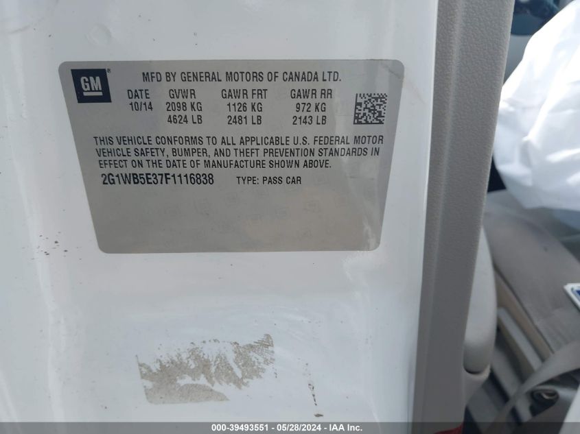 2015 Chevrolet Impala Limited Lt VIN: 2G1WB5E37F1116838 Lot: 39493551