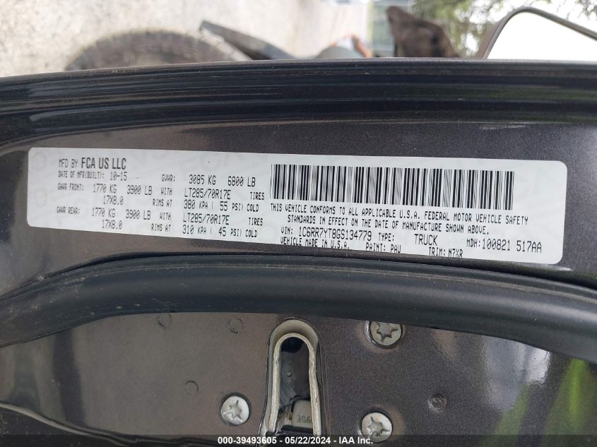 2016 Ram 1500 Rebel VIN: 1C6RR7YT8GS134779 Lot: 39493605