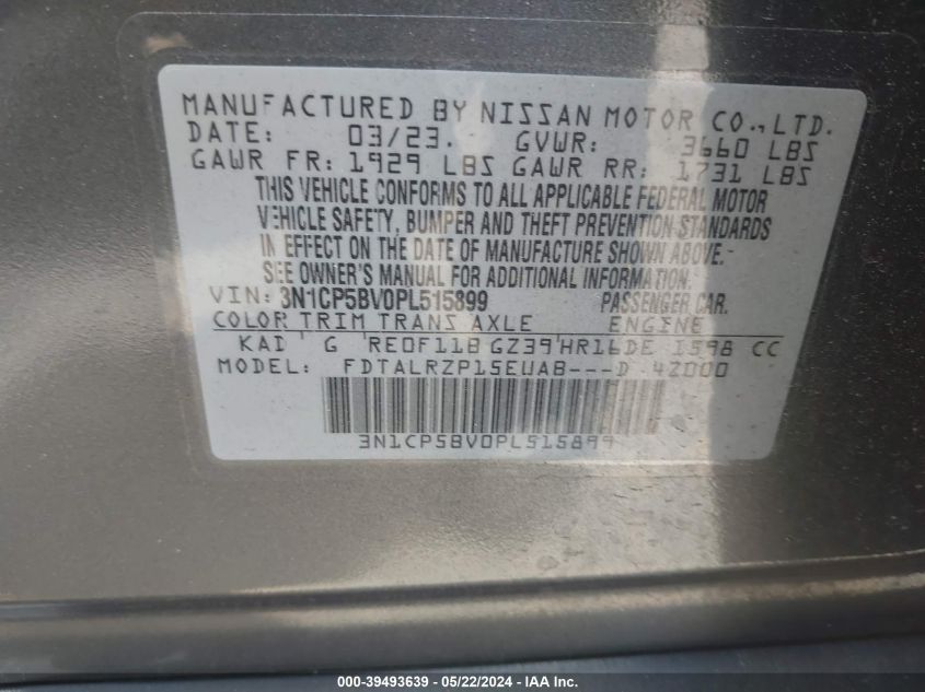 3N1CP5BV0PL515899 2023 Nissan Kicks S Xtronic Cvt