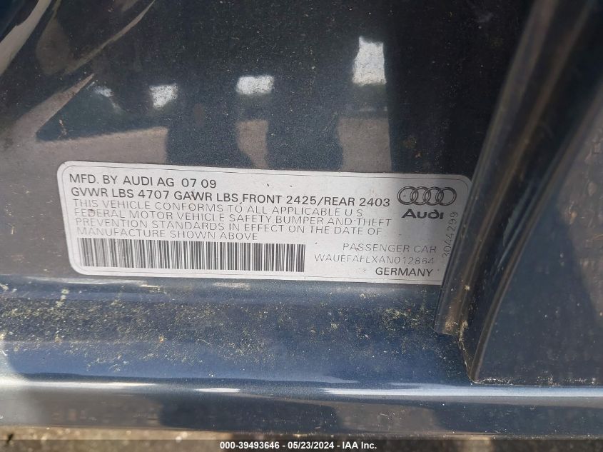 2010 Audi A4 2.0T Premium VIN: WAUEFAFLXAN012864 Lot: 39493646