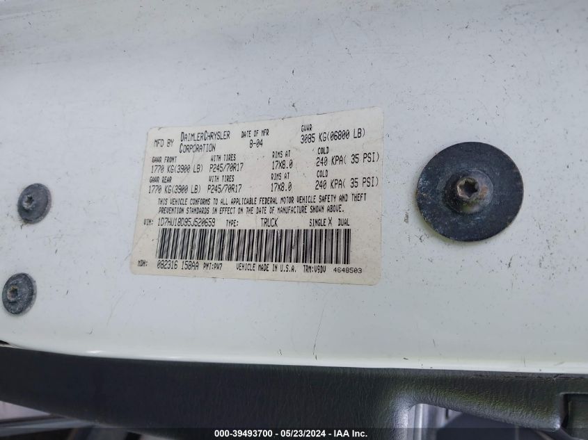 2005 Dodge Ram 1500 Slt/Laramie VIN: 1D7HU18D95J520659 Lot: 39493700