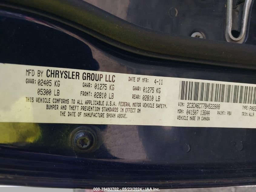 2011 Chrysler 300C VIN: 2C3CA6CT7BH522808 Lot: 39493702