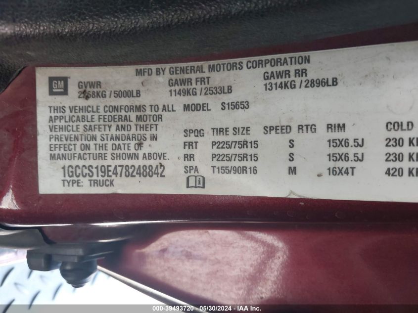 2007 Chevrolet Colorado Lt VIN: 1GCCS19E478248842 Lot: 39493720