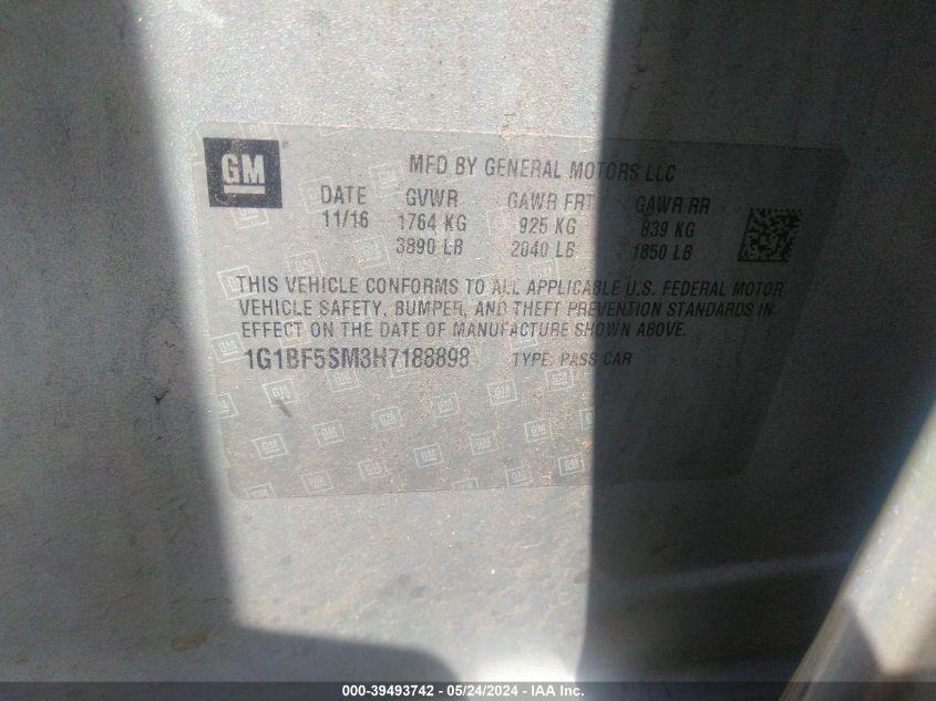 2017 Chevrolet Cruze Premier Auto VIN: 1G1BF5SM3H7188898 Lot: 39493742