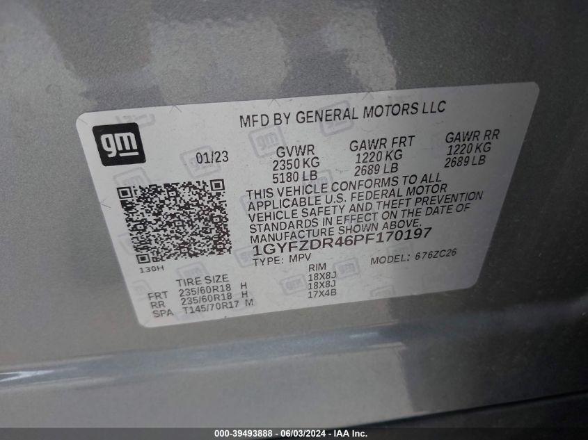 2023 Cadillac Xt4 Awd Premium Luxury VIN: 1GYFZDR46PF170197 Lot: 39493888