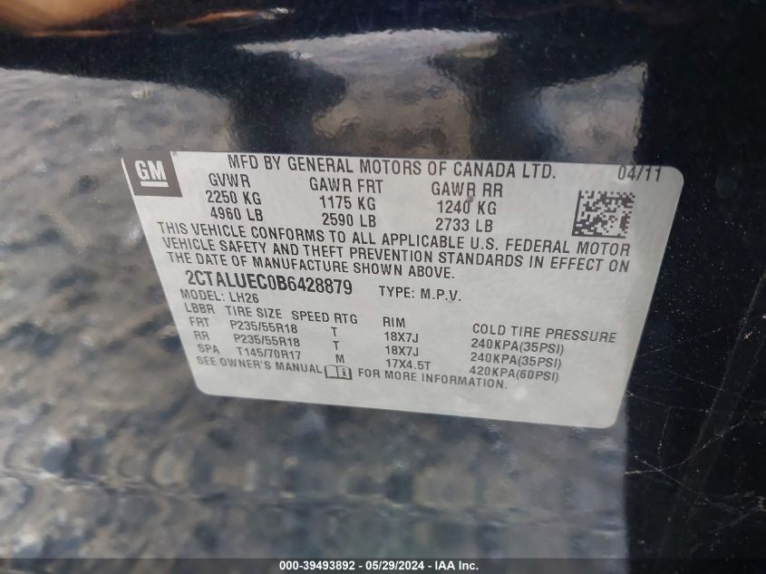 2011 GMC Terrain Slt-1 VIN: 2CTALUEC0B6428879 Lot: 39493892