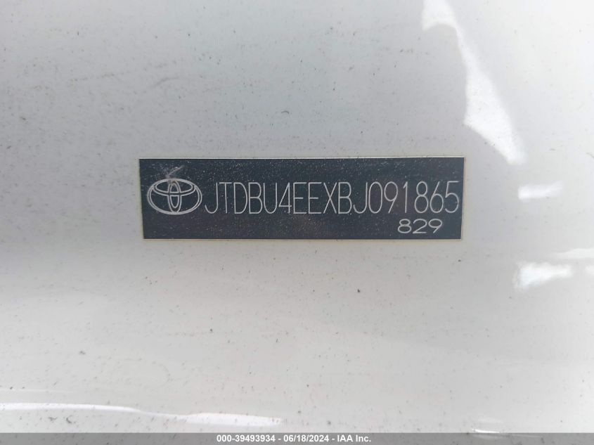 2011 Toyota Corolla Le VIN: JTDBU4EEXBJ091865 Lot: 39493934