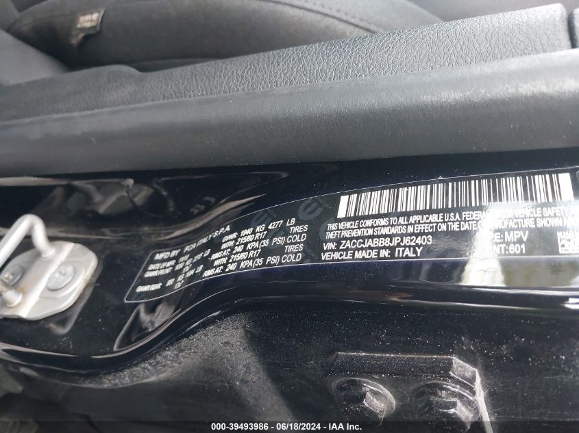 2018 Jeep Renegade Latitude Fwd VIN: ZACCJABB8JPJ62403 Lot: 39493986