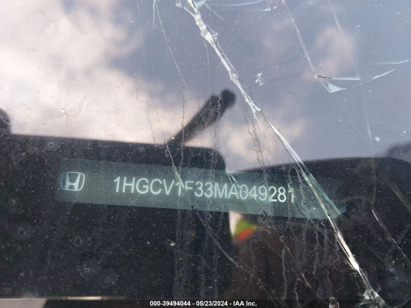 2021 Honda Accord Sport VIN: 1HGCV1F33MA049281 Lot: 39494044